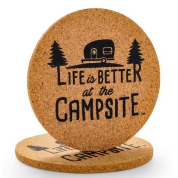 Camco Life is Better at the Campsite Retro Tear-Drop Logo Cork Coasters 2PK