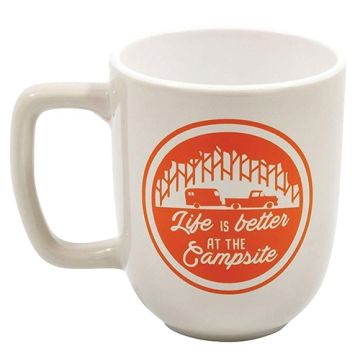 Camco Life Is Better At The Campsite Logo Ceramic Tan Mug