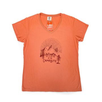 CAMCO Life is Better at the Campsite Terracotta Sunrise V-Neck Shirt - Large
