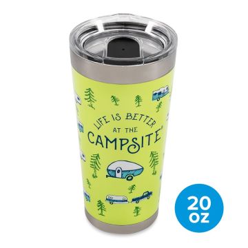 Camco Life is Better at the Campsite 20 Oz Green/Yellow Printed Tumbler