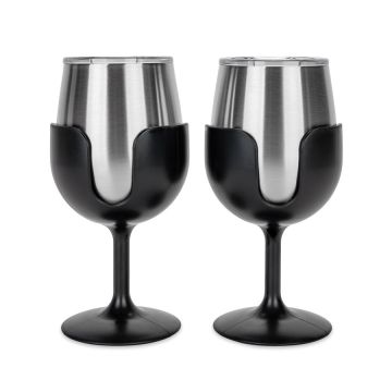 Camco Life is Better at the Campsite Black Wine Tumblers, 2-Pack