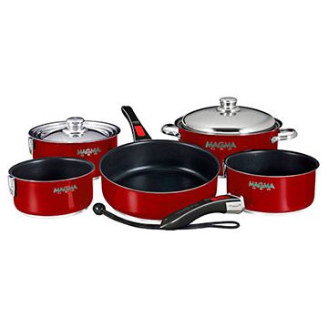 Magma 18-10 Stainless Steel Magma Red Enamel Finish W/ Ceramica® Non-Stick Nesting Cookware 10-Piece Set