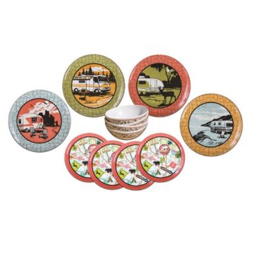 Camp Casual 12 Piece Melamine Camping Themed Dish Set