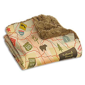 Camp Casual The Throw - Travel Map In Vintage Print/Moss
