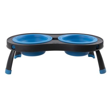 Dexas Elevated Collapsible Pet Dish w/ Double Bowls - Blue