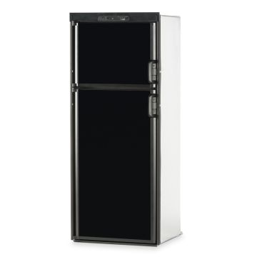 Dometic DM2862LBF Gas Absorption RV Refrigerator front view with black door panels (not included) and doors closed.
