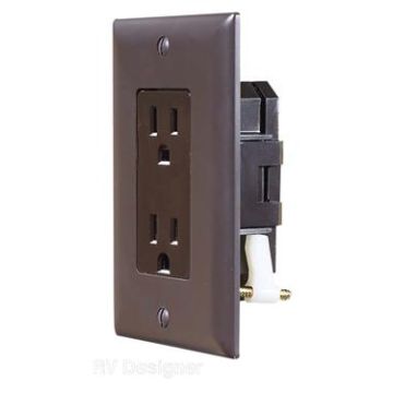 RV Designer Brown AC "Self Contained" Dual Outlets With Cover-Plate