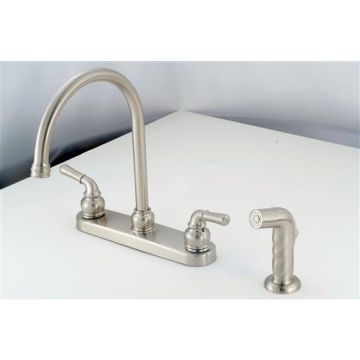 American Brass Company Brushed Nickel Teapot Handle Gooseneck Kitchen Faucet with Spray Kit