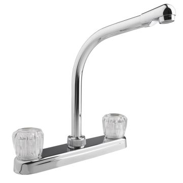 DURA Hi-Rise Chrome RV Kitchen Faucet with Clear Knobs