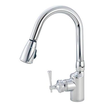 American Brass Company Chrome Front Single Lever Gooseneck Pull-Out Kitchen Kitchen Faucet