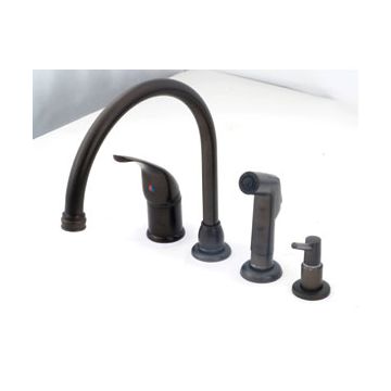American Brass Company Oil Rubbed Bronze Single Lever Gooseneck Kitchen Faucet with Spray and Soap Kit