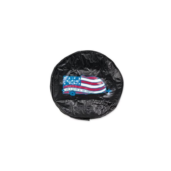 Camco Life Is Better at the Campsite 27" RV Spare Tire Cover- Black Vinyl, USA Flag RV