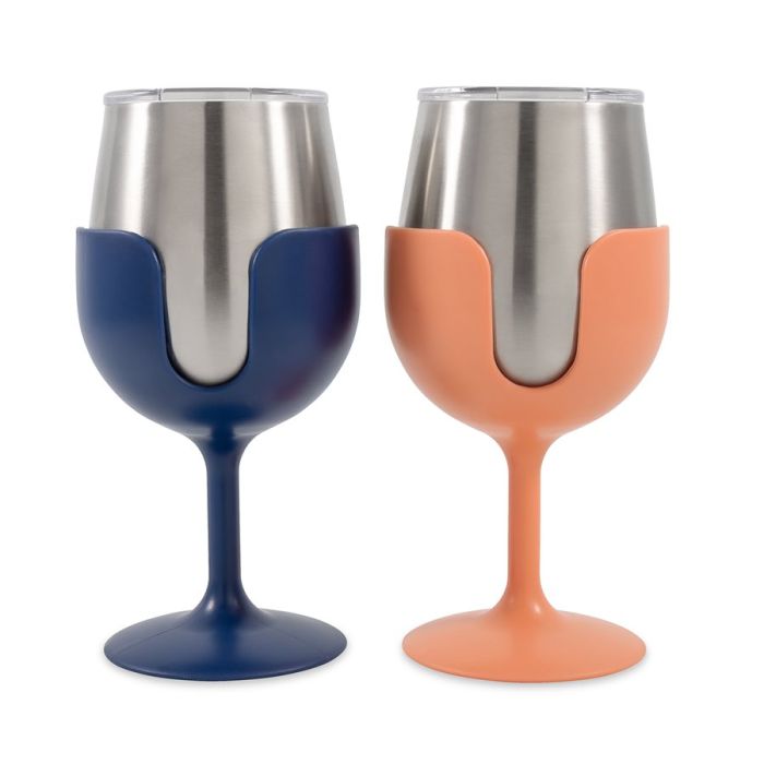 CAMCO Life is Better at the Campsite Navy & Peach Wine Tumbler Set