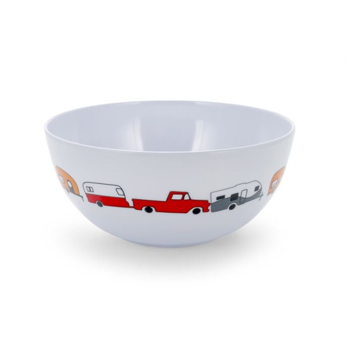 Camco Life Is Better At The Campsite Multi Colored RV Pattern White Bowl
