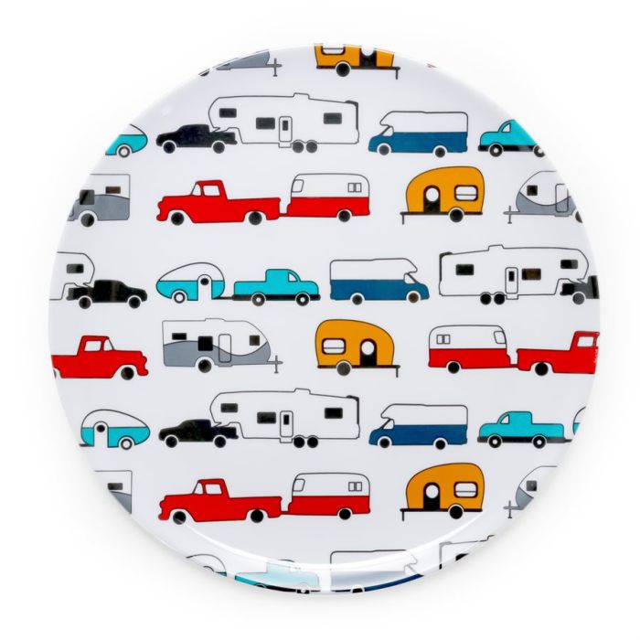 Camco Life Is Better At The Campsite Multi Colored RV Pattern Large White Dinner Plate