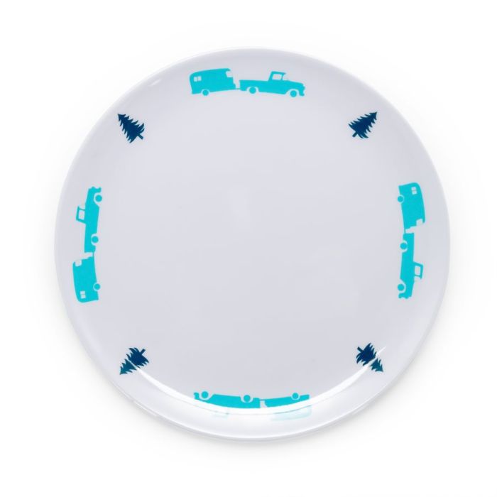 Camco Life Is Better At The Campsite Blue RV Truck Trailer & Tree Pattern On White Salad Plate