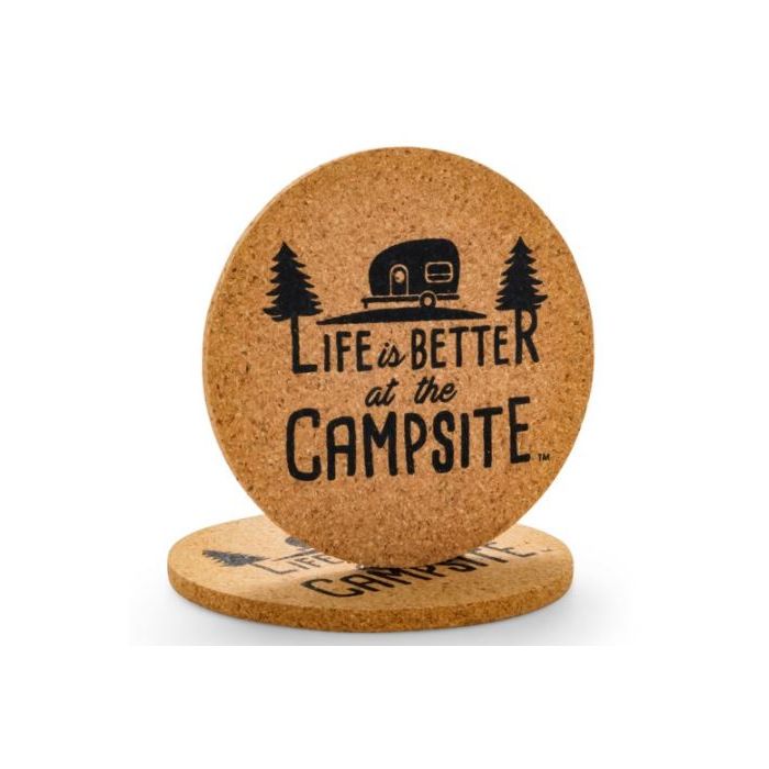 Camco Life is Better at the Campsite Retro Tear-Drop Logo Cork Coasters 2PK