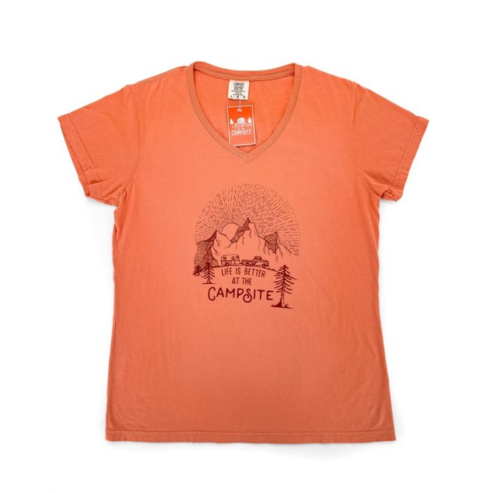 CAMCO Life is Better at the Campsite Terracotta Sunrise V-Neck Shirt - Small