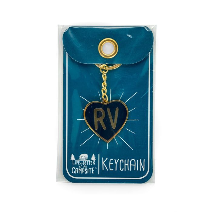 Camco Life Is Better At The Campsite RV Logo Navy Heart Keychain
