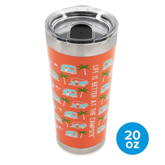 Camco Life is Better at the Campsite 20 Oz Pink/Melon Printed Tumbler