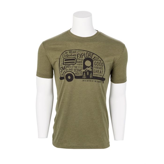 CAMCO Life is Better at the Campsite Olive Graffiti RV Shirt