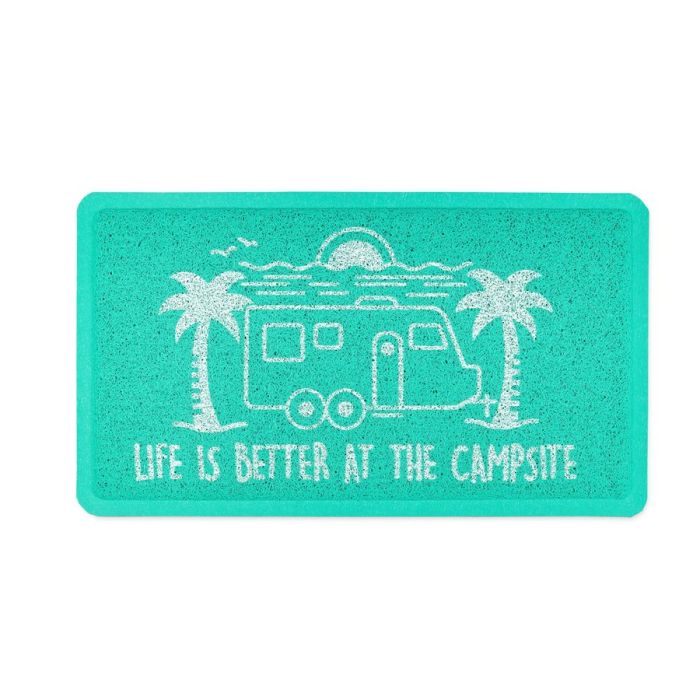 Camco Life is Better at the Campsite Teal RV Beach Bum Design Scrub Rug Welcome Mat