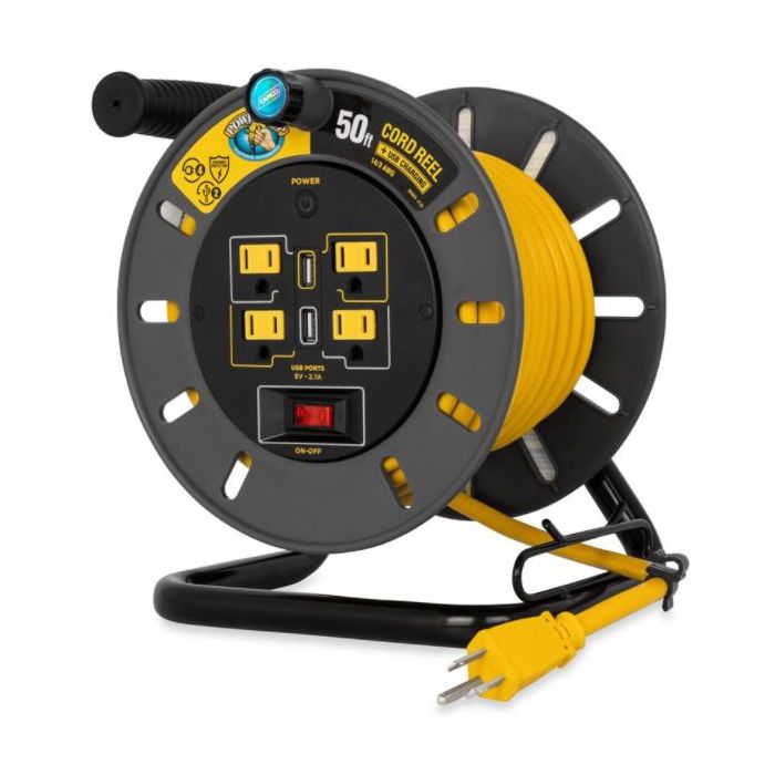 Camco Power Grip 50-Foot Extension Cord Reel with USB Charging Ports