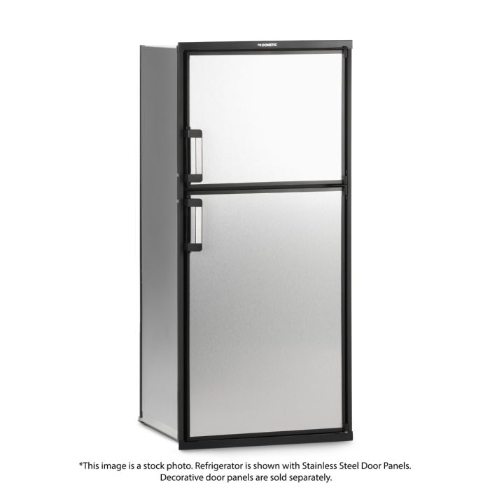 Dometic DM2682RBF1 Gas Absorption RV Refrigerator front view with stainless steel door panels (not included) and doors closed.