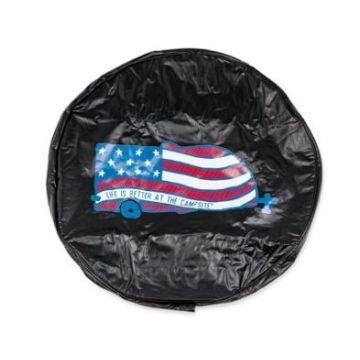 Camco Life Is Better at the Campsite 29" RV Spare Tire Cover- Black Vinyl, USA Flag RV