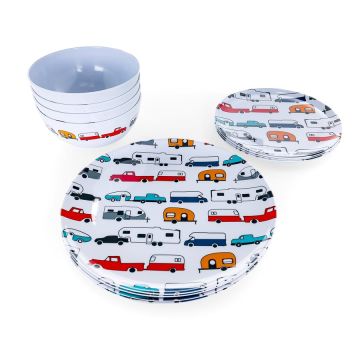 CAMCO Life is Better at the Campsite RV Design 12-Piece Melamine Dinnerware Set