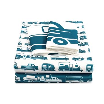 Camco Life is Better at the Campsite Blue RV 4 Piece Sheet Set - Short Queen