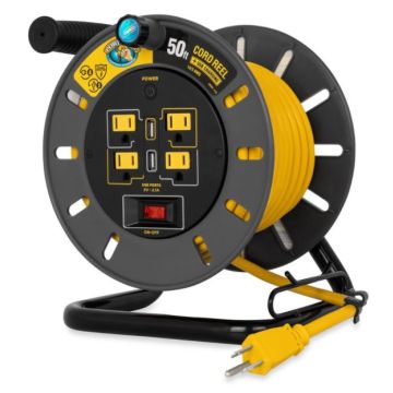 Camco Power Grip 50-Foot Extension Cord Reel with USB Charging Ports